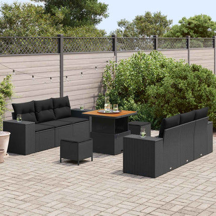 Havesofa Sæt 9 stk. Sort Poly rattan