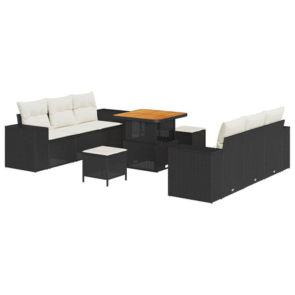 Havesofa Sæt 9 stk. Sort Poly rattan