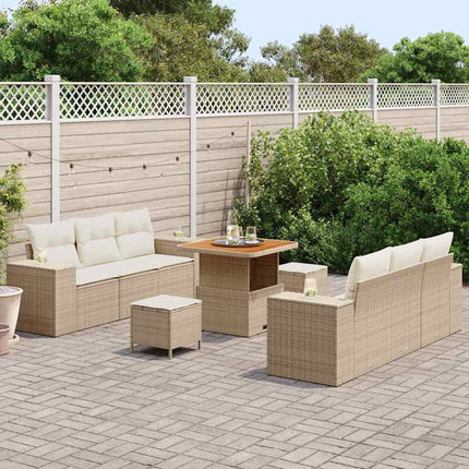Havesofa Sæt 9 stk. Beige Poly rattan