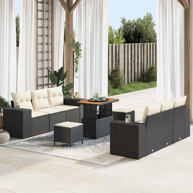 Havesofa Sæt med opbevaring 9 pcs Sort Poly rattan