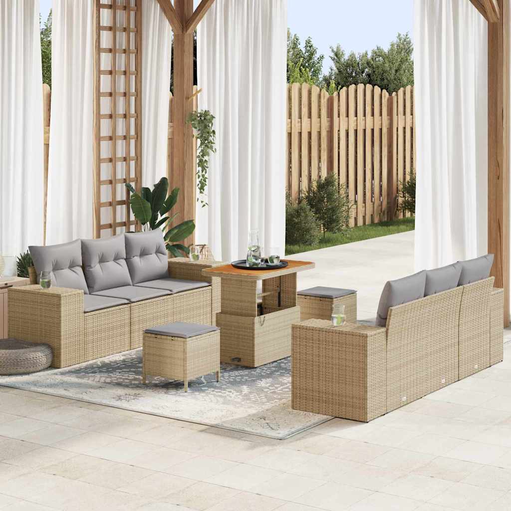 Havesofa Sæt med opbevaring 9 pcs Beige Poly rattan