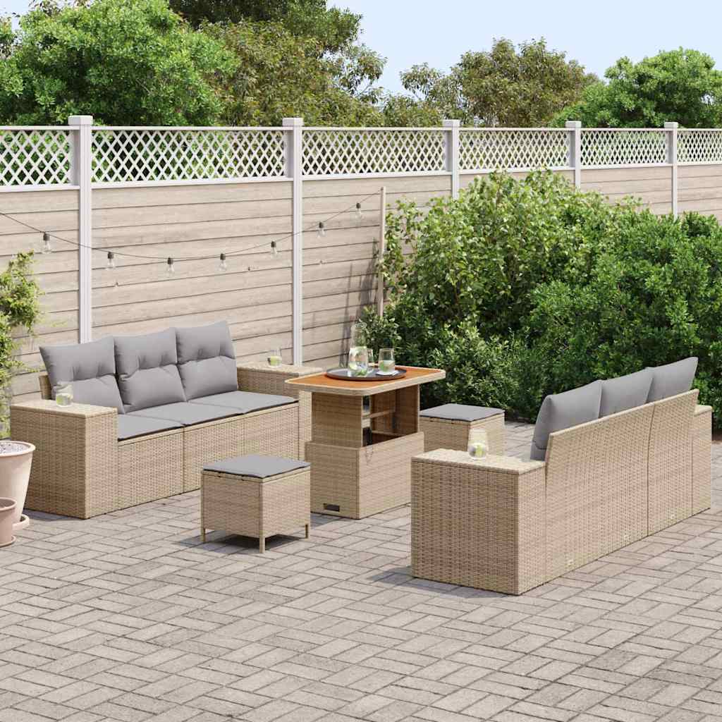 Havesofa Sæt med opbevaring 9 pcs Beige Poly rattan