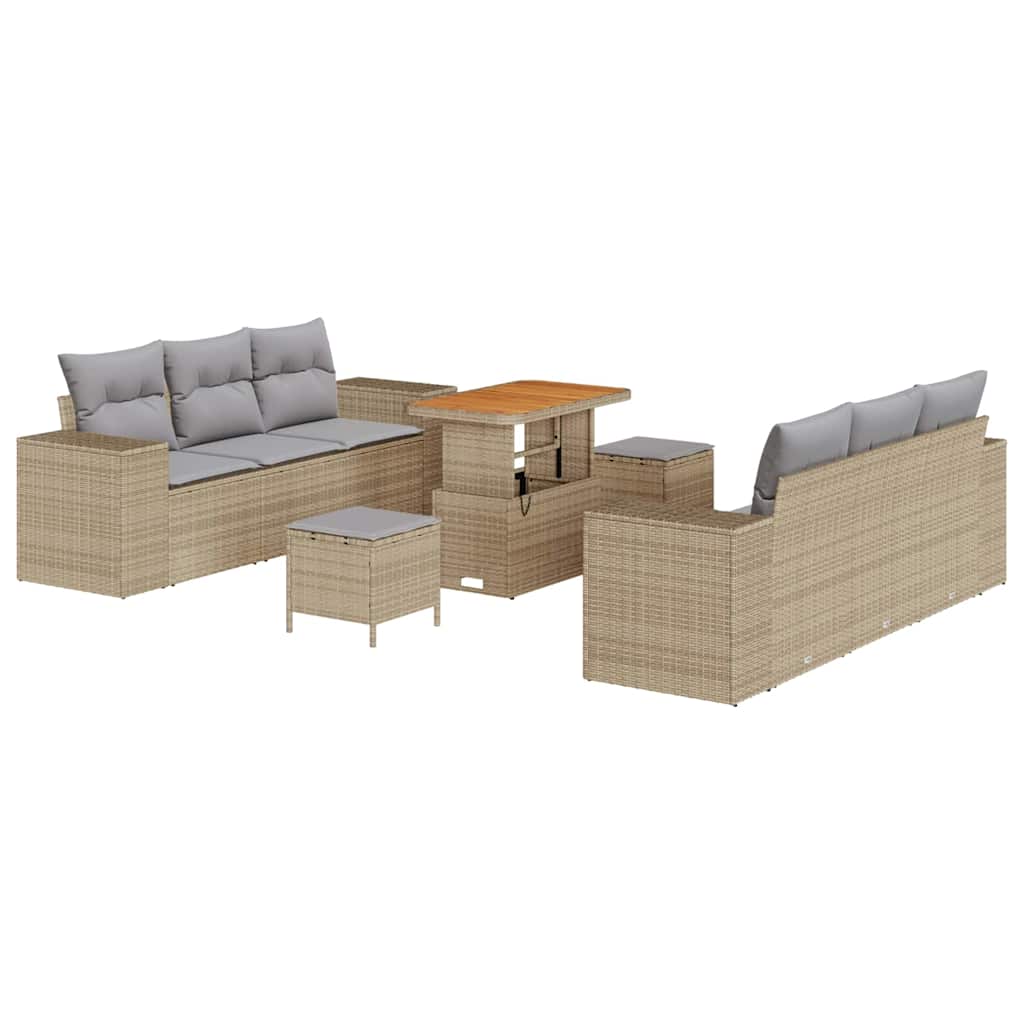 Havesofa Sæt med opbevaring 9 pcs Beige Poly rattan