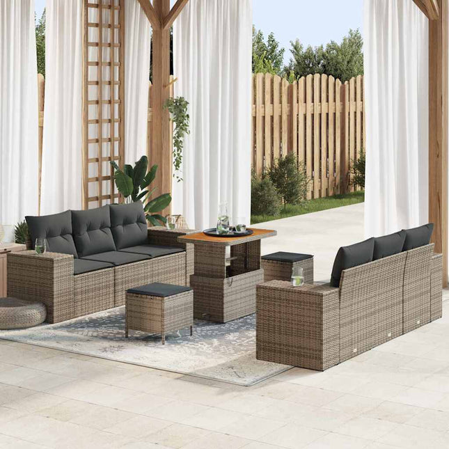 Havesofa Sæt med opbevaring 9 pcs Grå Poly rattan