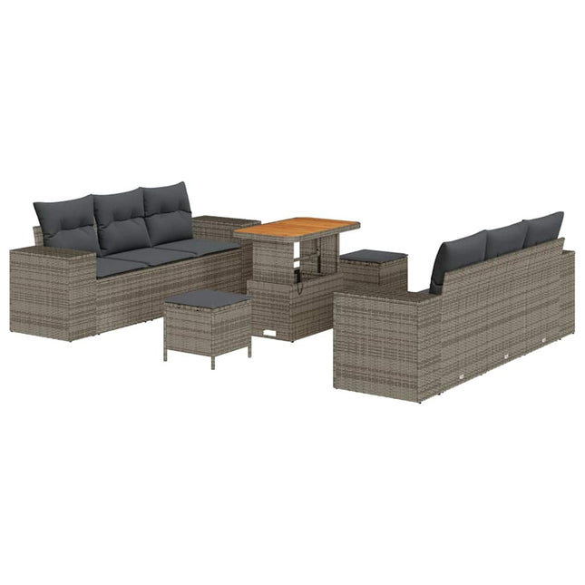 Havesofa Sæt med opbevaring 9 pcs Grå Poly rattan