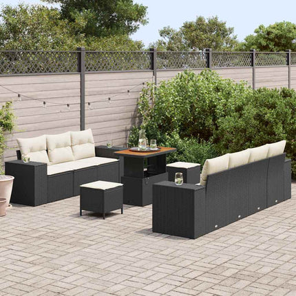 Havesofa Sæt 10 pcs Sort polyrattan