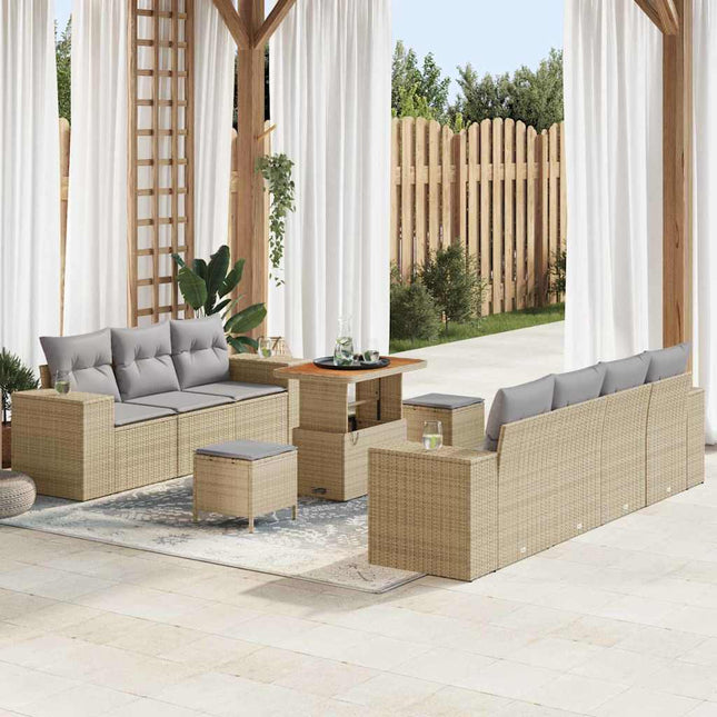 Havesofa Sæt 10 pcs Beige polyrattan