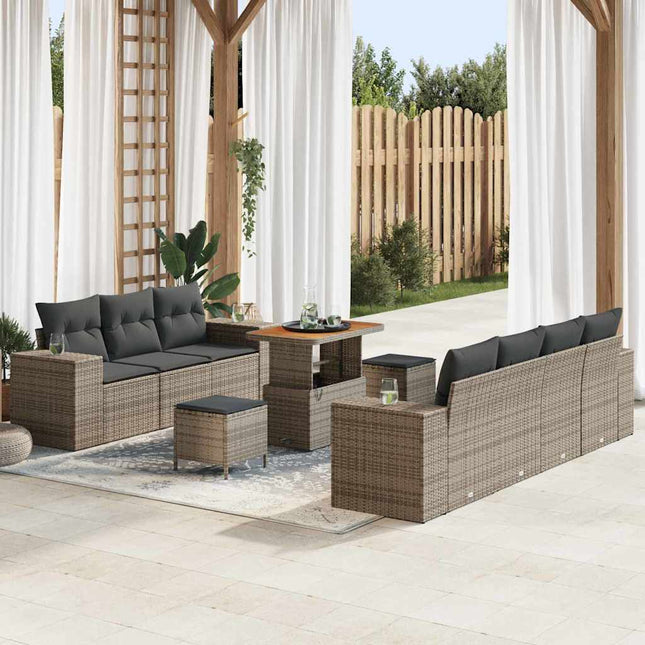 Havesofa Sæt med pude 10 pcs Grå polyrattan