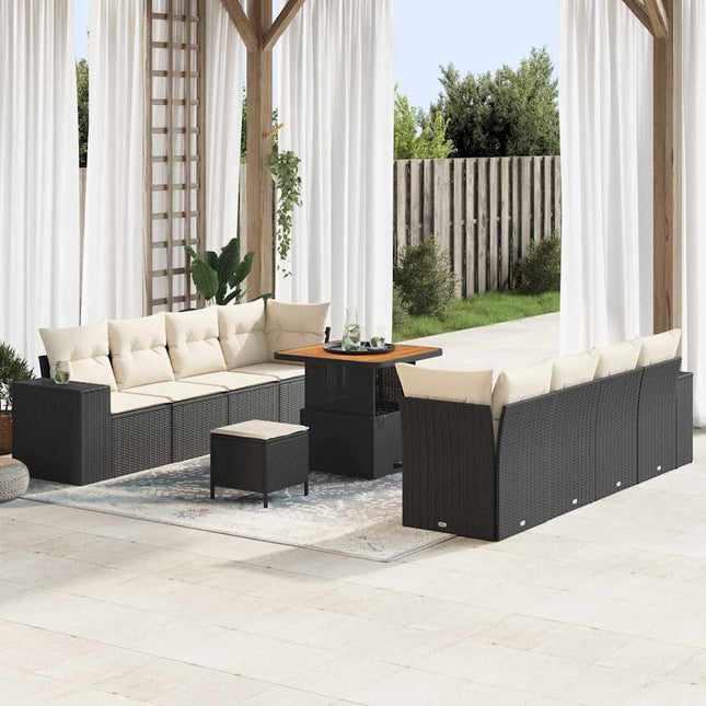 Havesofa Sæt med pude 11 pcs Sort polyrattan