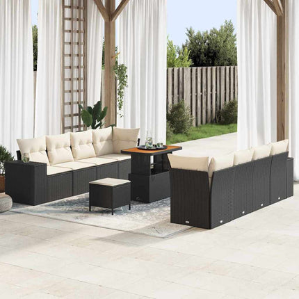 Havesofa Sæt 11 stk. Sort polyrattan
