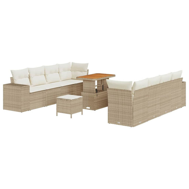 Havesofa Sæt med pude 11 pcs Beige polyrattan