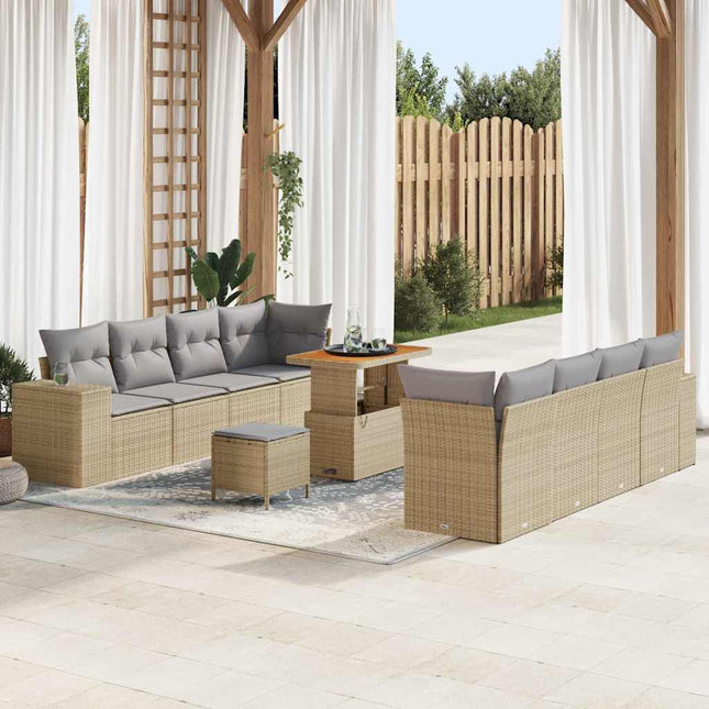 Havesofa Sæt med pude 11 pcs Beige polyrattan