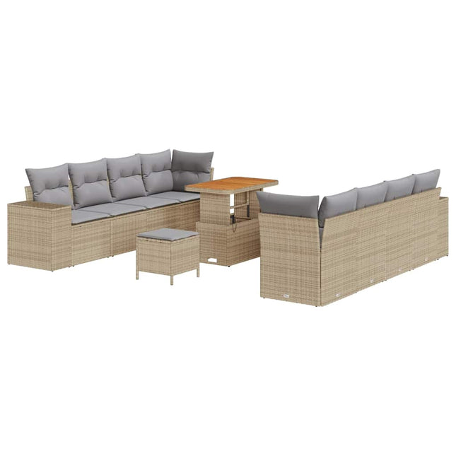 Havesofa Sæt med pude 11 pcs Beige polyrattan