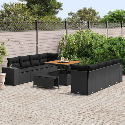 Havesofa Sæt 11 stk. Sort polyrattan