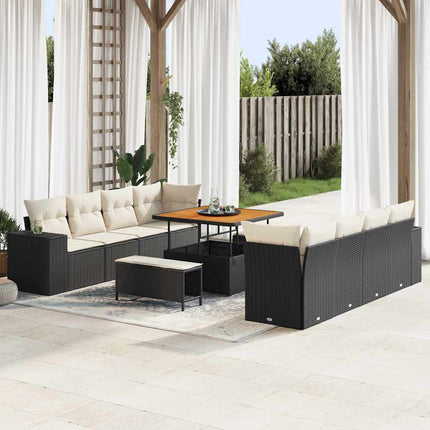 Havesofa Sæt med pude 11 pcs Sort polyrattan