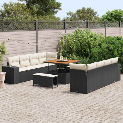 Havesofa Sæt med pude 11 pcs Sort polyrattan