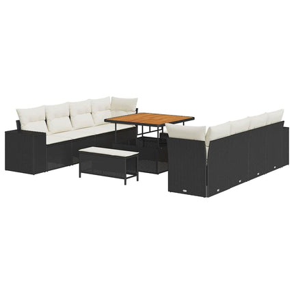 Havesofa Sæt med pude 11 pcs Sort polyrattan