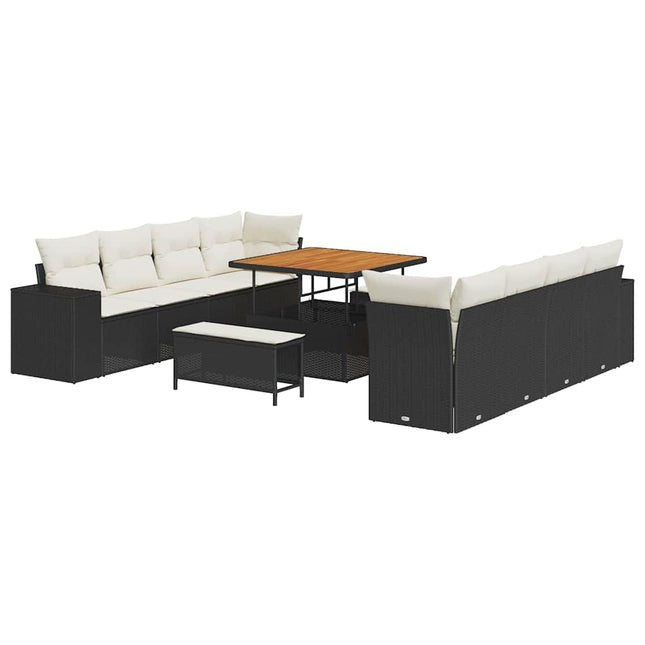 Havesofa Sæt med pude 11 pcs Sort polyrattan