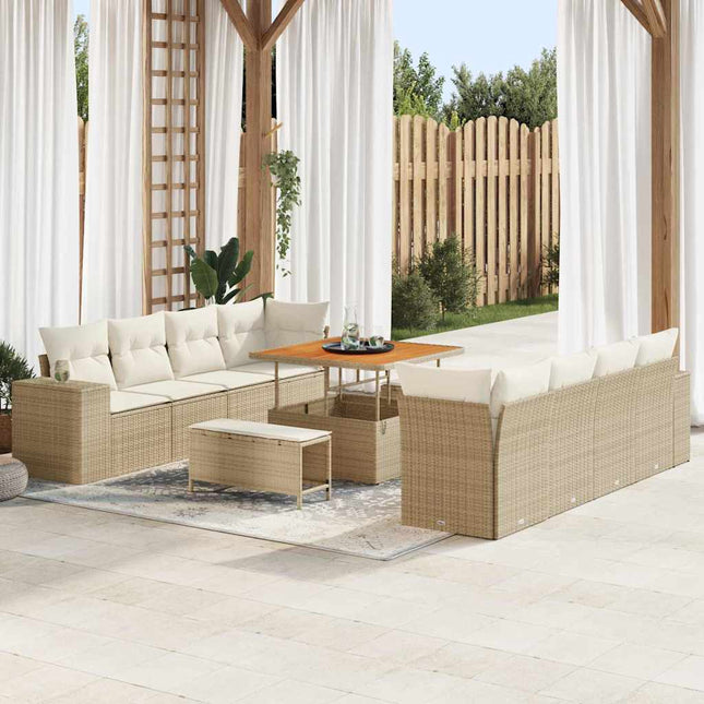 Havesofa Sæt med pude 11 pcs Beige polyrattan