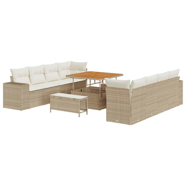 Havesofa Sæt med pude 11 pcs Beige polyrattan