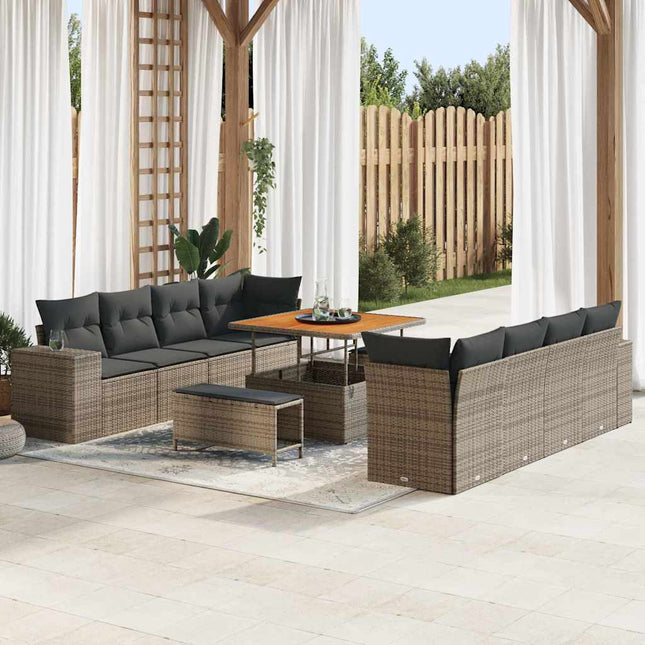 Havesofa Sæt med pude 11 pcs Grå polyrattan