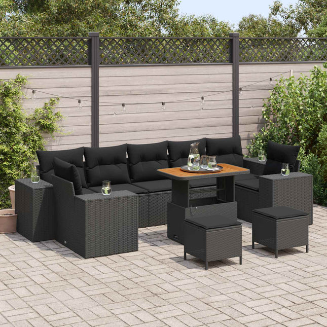 Havesofa Sæt 10 pcs Sort polyrattan