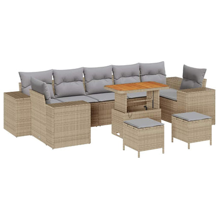 Havesofa Sæt med pude 10 pcs Beige polyrattan