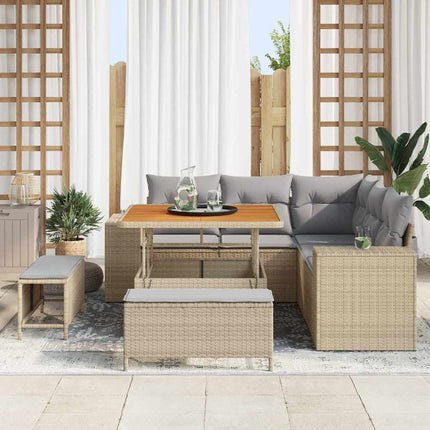 Havesofa Sæt med pude 8 pcs Beige polyrattan