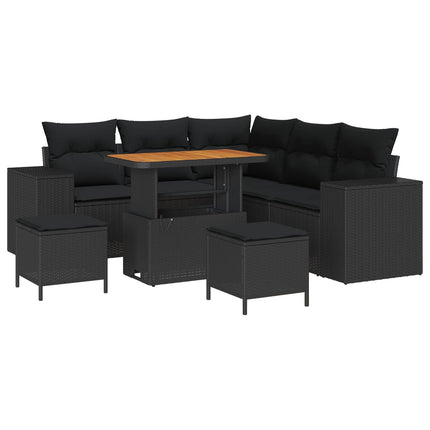 Havesofa Sæt 8 stk. Sort polyrattan