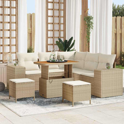 Havesofa Sæt med pude 8 pcs Beige polyrattan