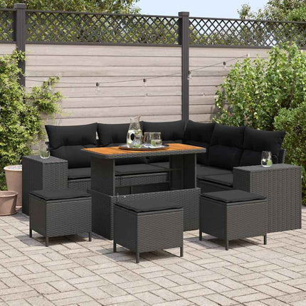 Havesofa Sæt 9 stk. Sort polyrattan