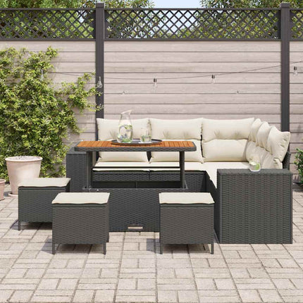 Havesofa Sæt 9 stk. Sort polyrattan