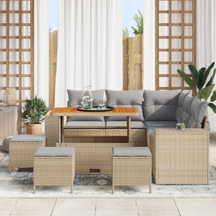 Havesofa Sæt 9 stk. Beige polyrattan