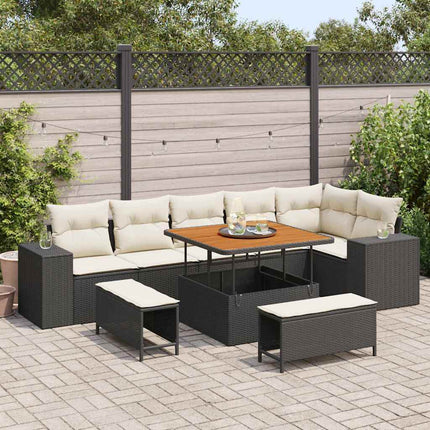 Havesofa Sæt 9 stk. Sort polyrattan