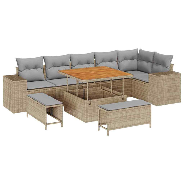 Havesofa Sæt 9 pcs Beige polyrattan