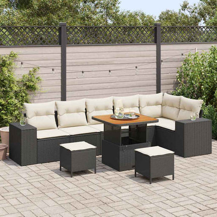 Havesofa Sæt med pude 9 pcs Sort polyrattan