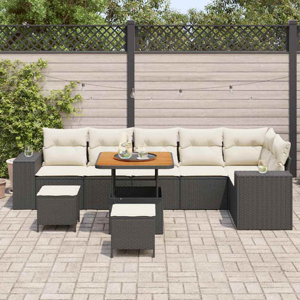 Havesofa Sæt med pude 9 pcs Sort polyrattan