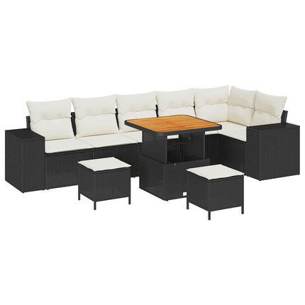 Havesofa Sæt med pude 9 pcs Sort polyrattan