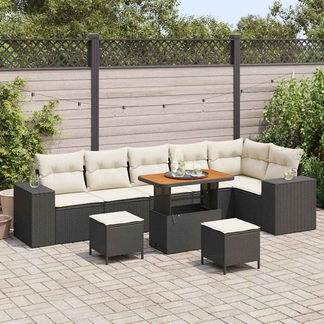Havesofa Sæt med pude 9 pcs Sort polyrattan