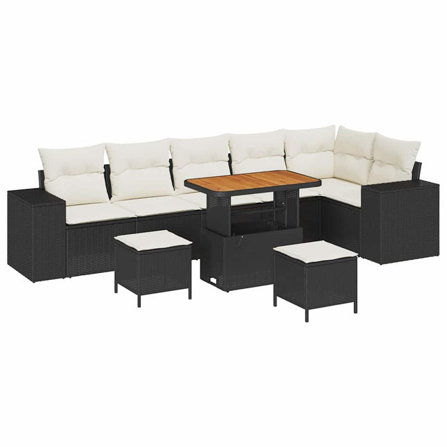 Havesofa Sæt med pude 9 pcs Sort polyrattan