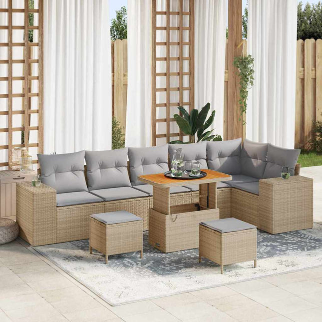 Havesofa Sæt med pude 9 pcs Beige polyrattan