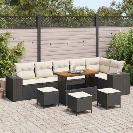 Havesofa Sæt 10 pcs Sort polyrattan
