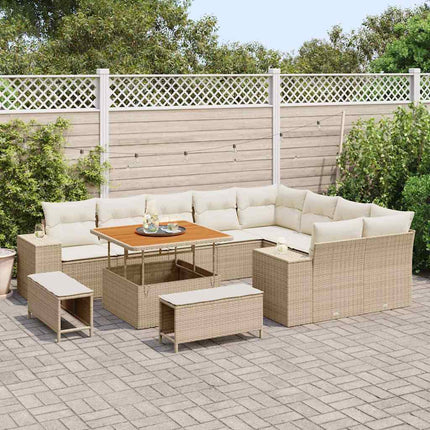 Havesofa Sæt med pude 12 pcs Beige polyrattan