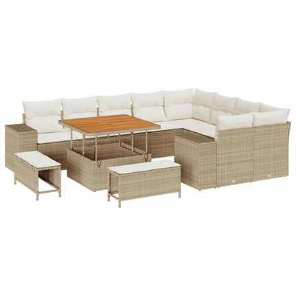 Havesofa Sæt med pude 12 pcs Beige polyrattan