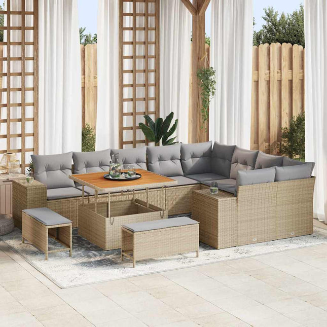 Havesofa Sæt med pude 12 pcs Beige polyrattan