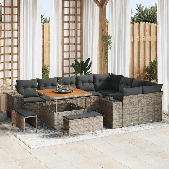 Havesofa Sæt med pude 12 pcs Grå polyrattan