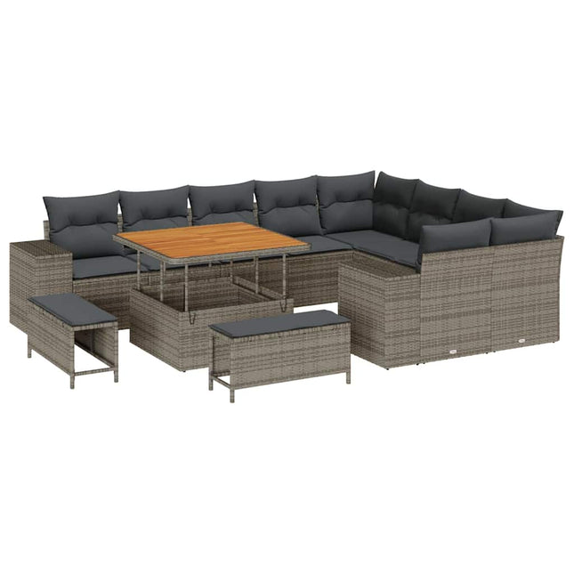 Havesofa Sæt med pude 12 pcs Grå polyrattan