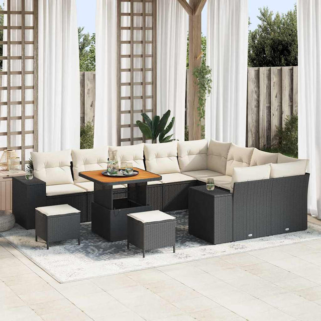 Havesofa Sæt med pude 12 pcs Sort polyrattan