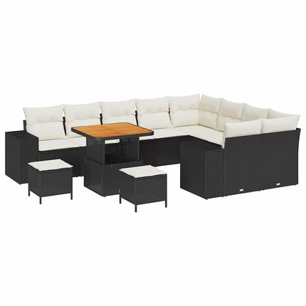Havesofa Sæt 12 stk. Sort polyrattan
