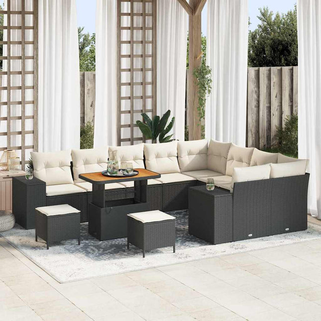 Havesofa Sæt med pude 12 pcs Sort polyrattan